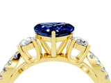 Yellow gold Heart Cut Blue Sapphire Three-Stone Ring with Pavé Split Shank and Four-Prong Setting_4