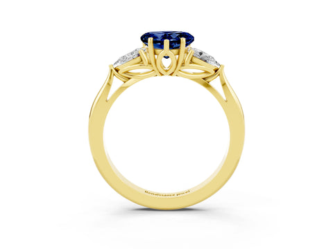 Yellow gold Heart Cut Blue Sapphire Three-Stone Ring with Pear Side Stones and Four-Prong Setting_15