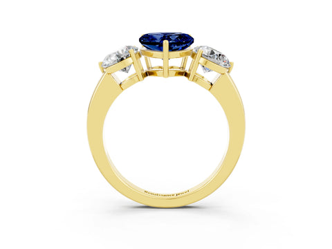 Yellow gold Heart Cut Blue Sapphire Three-Stone Ring with Prong Setting and Classic Band_3