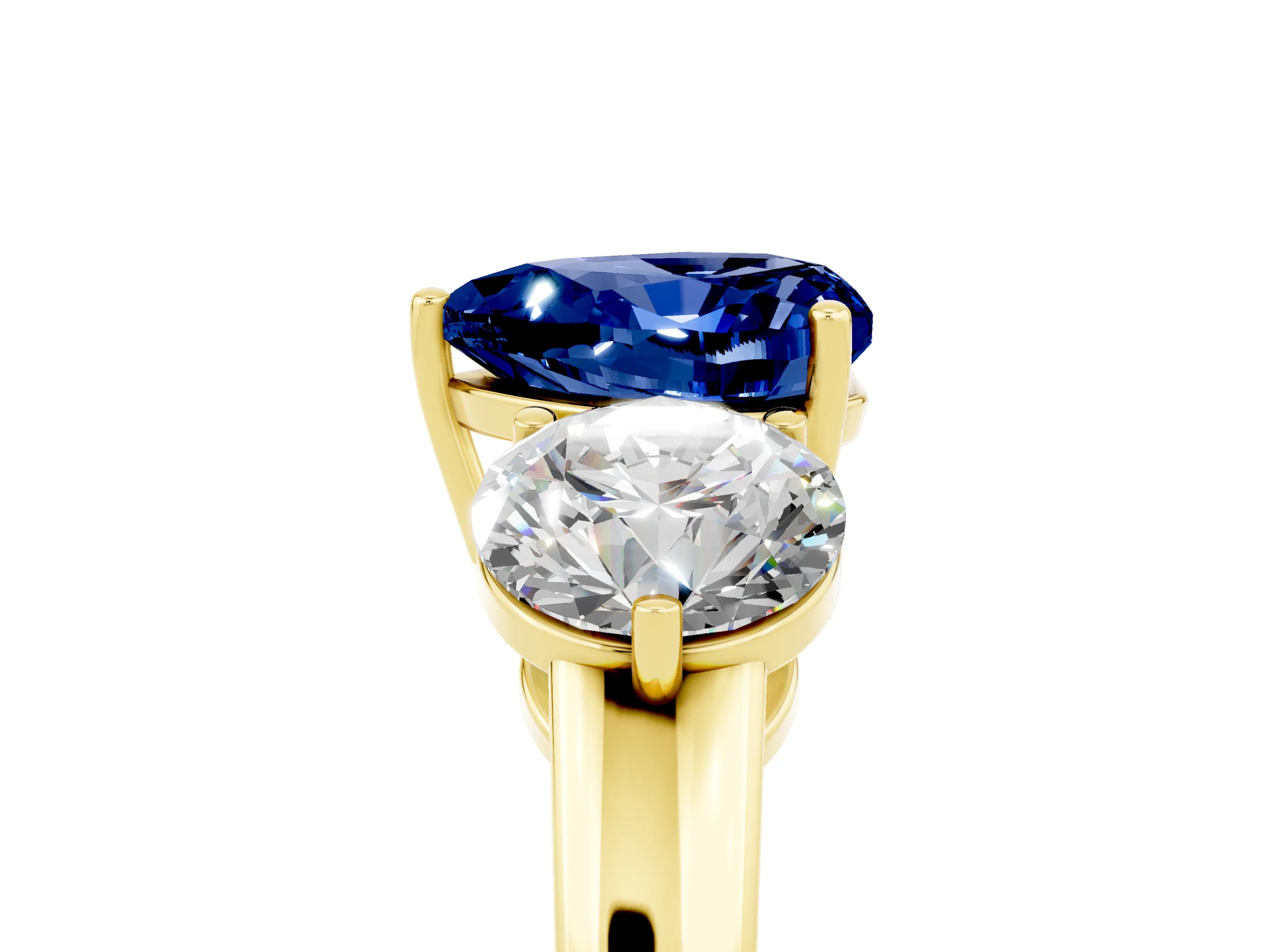Yellow gold Heart Cut Blue Sapphire Three-Stone Ring with Prong Setting and Classic Band_5