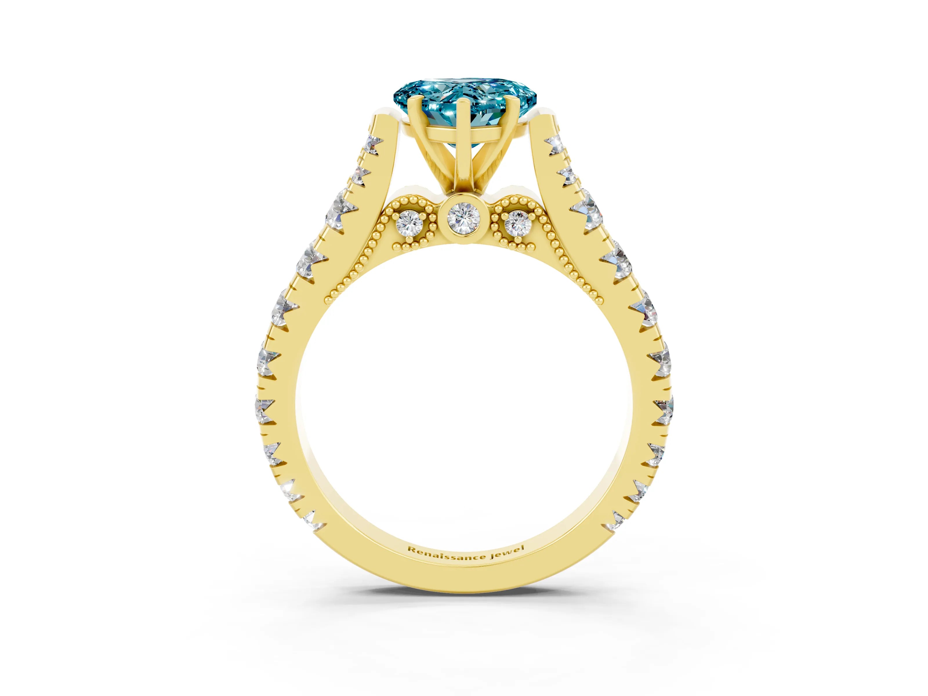 Yellow gold Heart Cut Blue Topaz Classic Solitaire Ring with Pavé Band and Four-Prong Setting_3