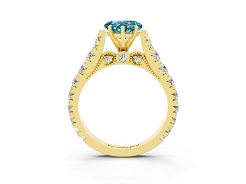 Yellow gold Heart Cut Blue Topaz Classic Solitaire Ring with Pavé Band and Four-Prong Setting_3
