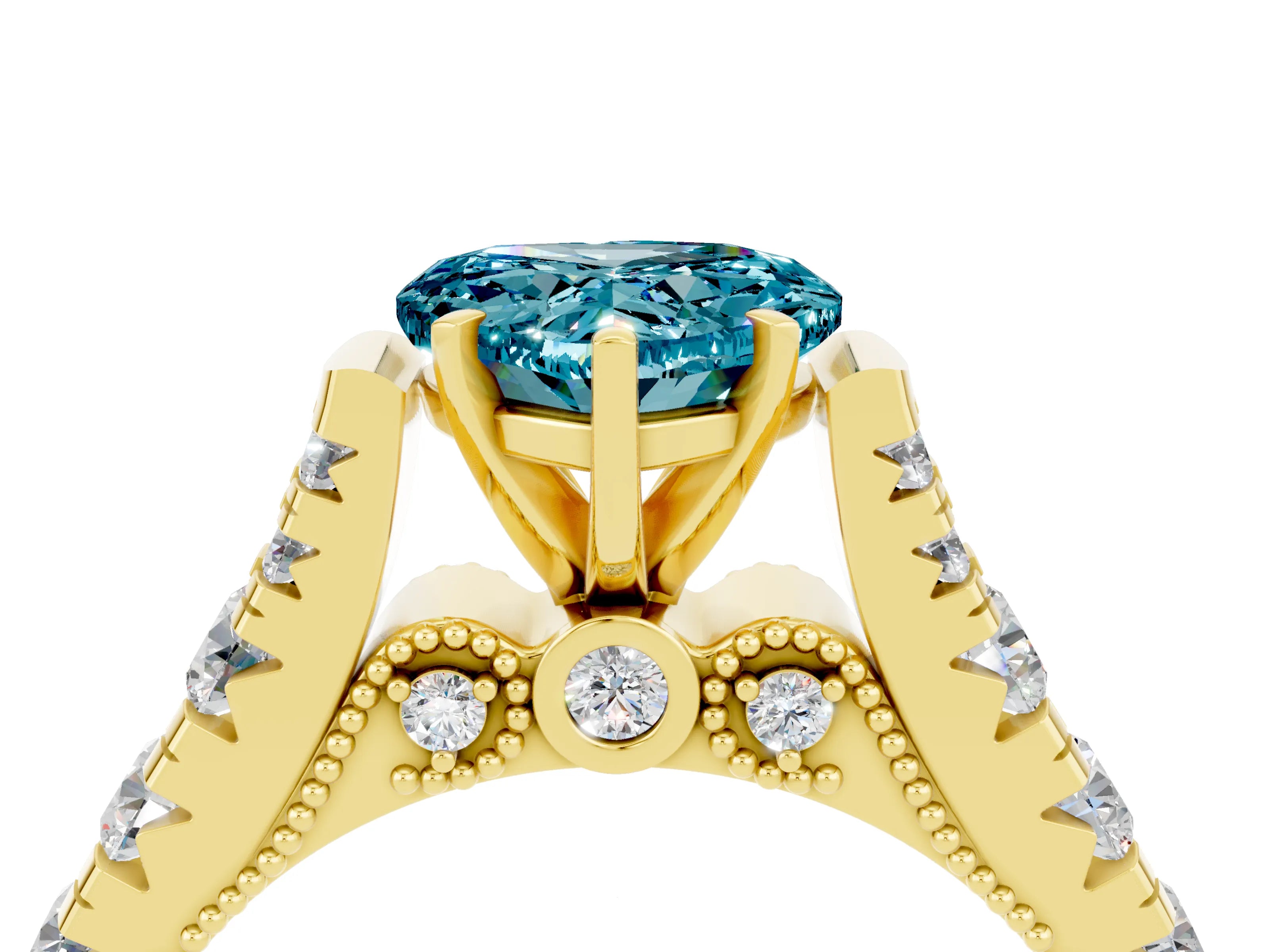 Yellow gold Heart Cut Blue Topaz Classic Solitaire Ring with Pavé Band and Four-Prong Setting_4