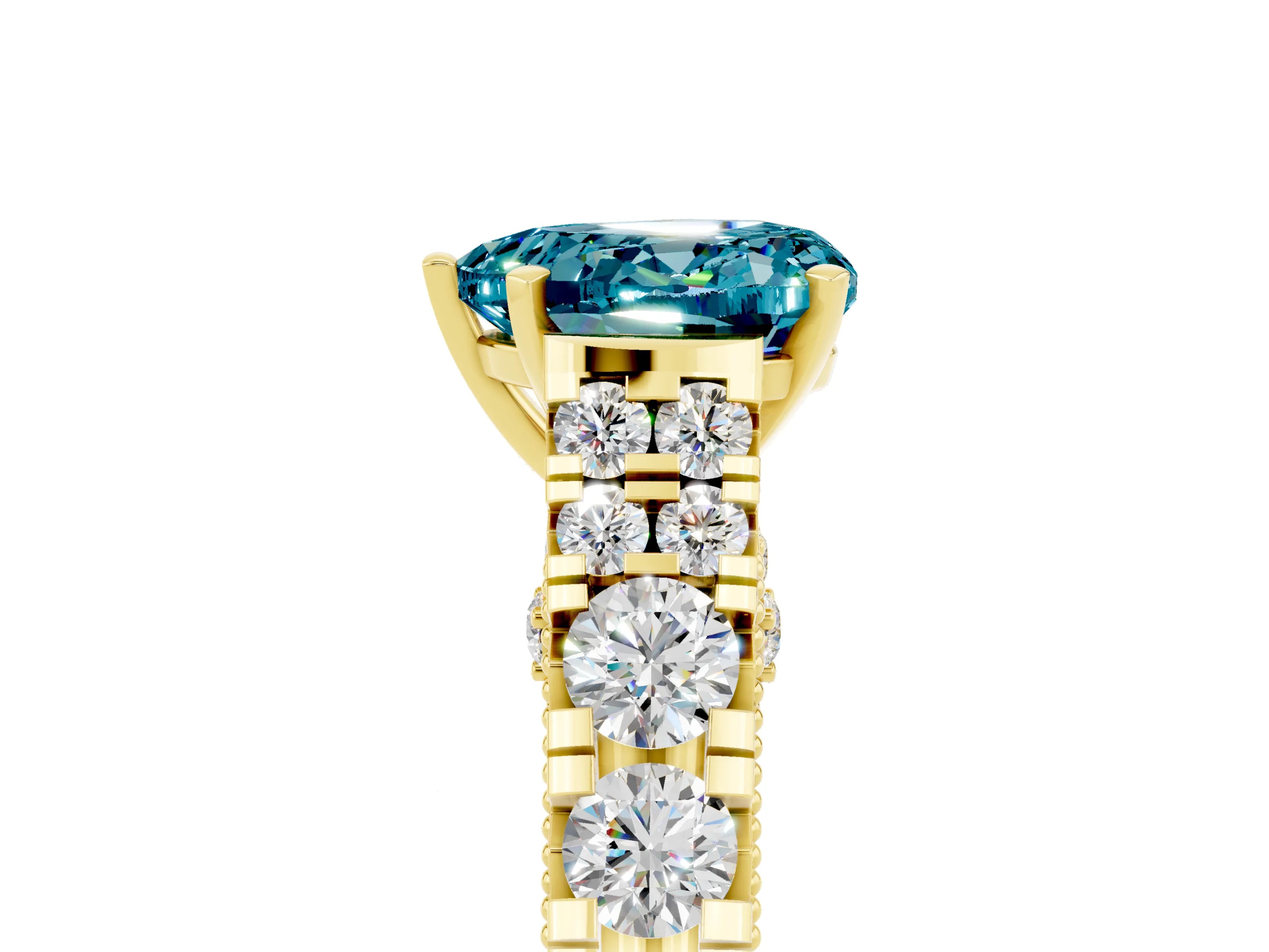 Yellow gold Heart Cut Blue Topaz Classic Solitaire Ring with Pavé Band and Four-Prong Setting_5
