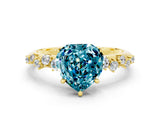 Yellow gold Heart Cut Blue Topaz Cluster Side Stone Solitaire Ring with Prong Setting_24