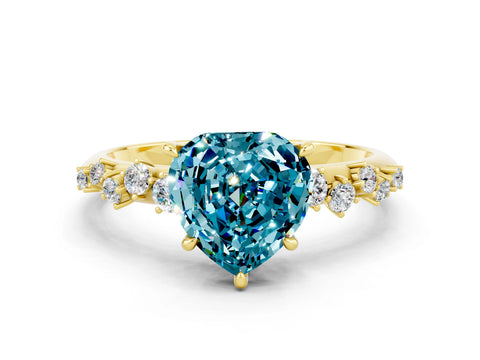 Yellow gold Heart Cut Blue Topaz Cluster Side Stone Solitaire Ring with Prong Setting_24
