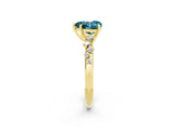 Yellow gold Heart Cut Blue Topaz Cluster Side Stone Solitaire Ring with Prong Setting_26