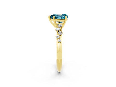Yellow gold Heart Cut Blue Topaz Cluster Side Stone Solitaire Ring with Prong Setting_26