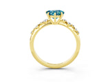 Yellow gold Heart Cut Blue Topaz Cluster Side Stone Solitaire Ring with Prong Setting_27