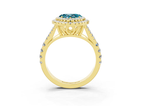 Yellow gold Heart Cut Blue Topaz Double Halo Ring with Split Shank and Prong Setting_15