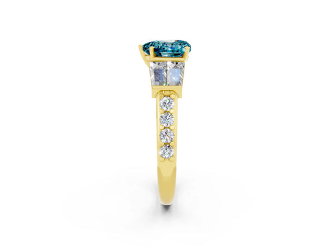 Yellow gold Heart Cut Blue Topaz Engagement Ring with Baguette Side Stones and Channel Set Band_2