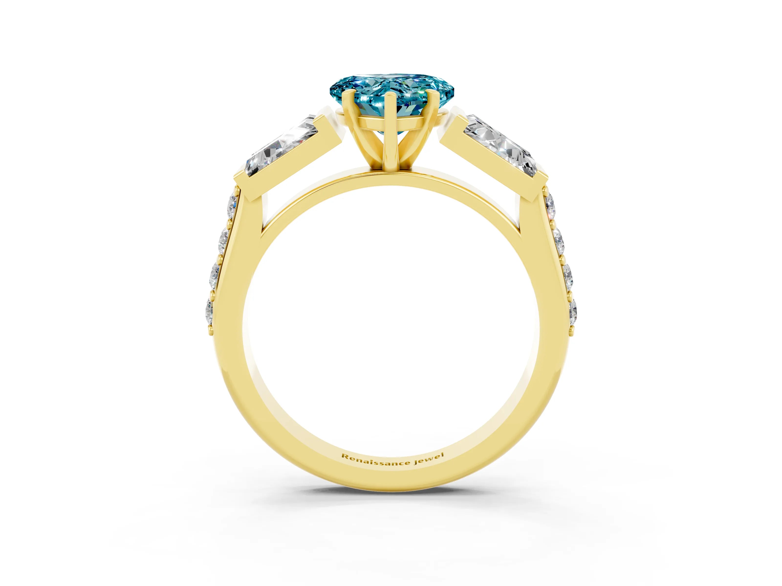 Yellow gold Heart Cut Blue Topaz Engagement Ring with Baguette Side Stones and Channel Set Band_3