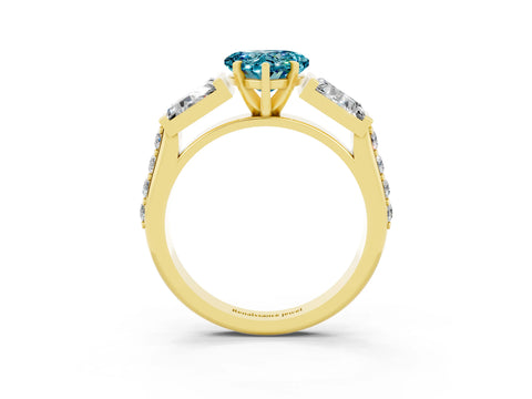Yellow gold Heart Cut Blue Topaz Engagement Ring with Baguette Side Stones and Channel Set Band_3