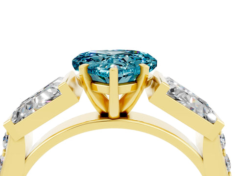 Yellow gold Heart Cut Blue Topaz Engagement Ring with Baguette Side Stones and Channel Set Band_4