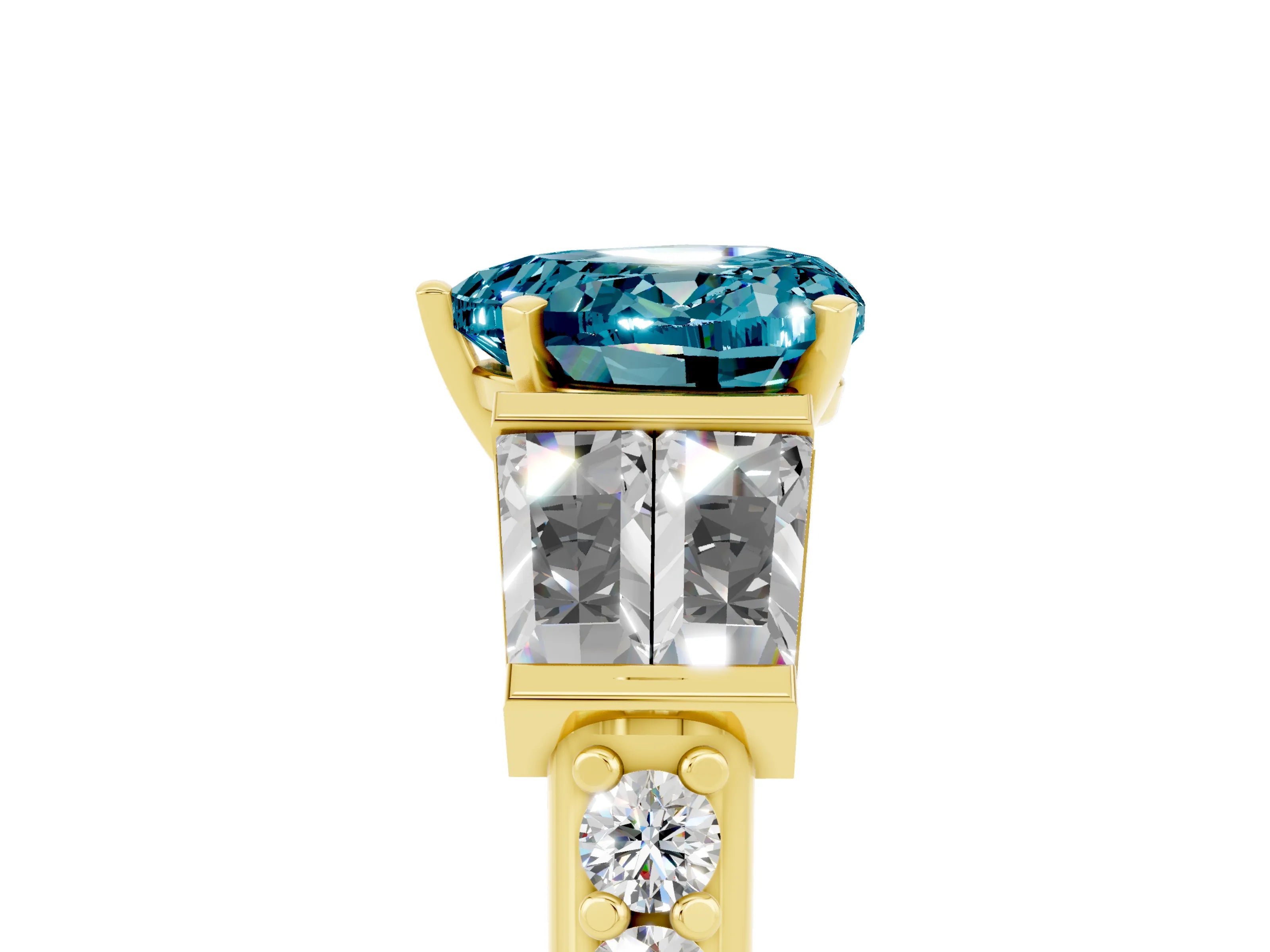 Yellow gold Heart Cut Blue Topaz Engagement Ring with Baguette Side Stones and Channel Set Band_5