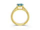 Yellow gold Heart Cut Blue Topaz Engagement Ring with Milgrain Channel Set Band and Prong Setting_3