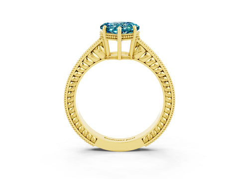 Yellow gold Heart Cut Blue Topaz Engagement Ring with Milgrain Channel Set Band and Prong Setting_3
