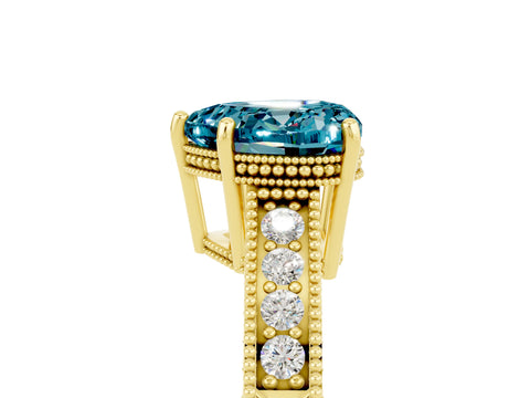 Yellow gold Heart Cut Blue Topaz Engagement Ring with Milgrain Channel Set Band and Prong Setting_5