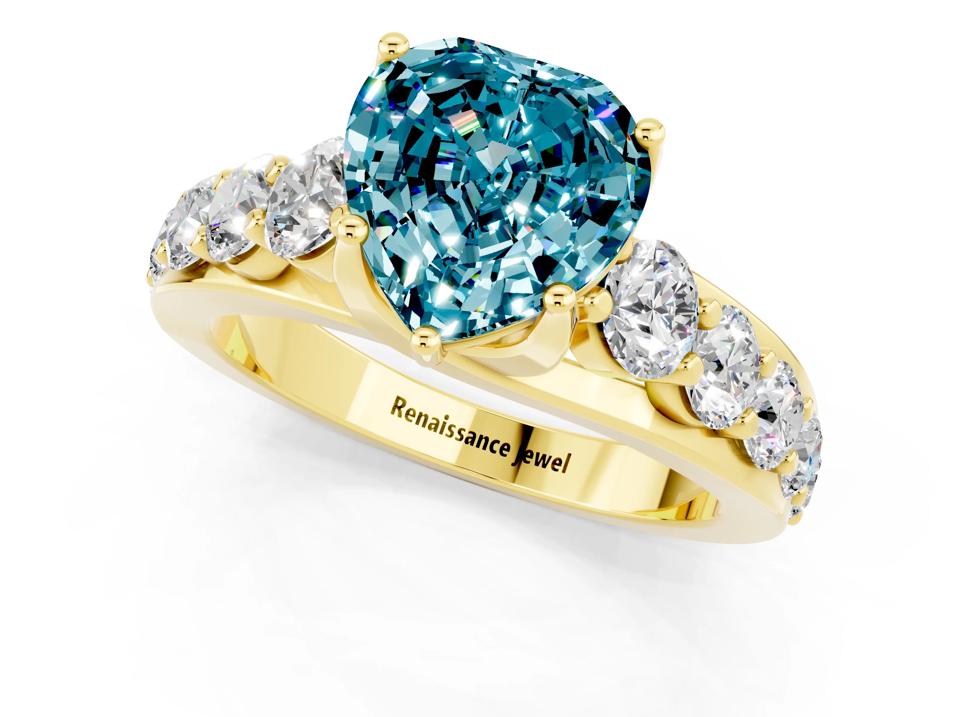 Yellow gold Heart Cut Blue Topaz Engagement Ring with Pavé Band and Four-Prong Setting_1