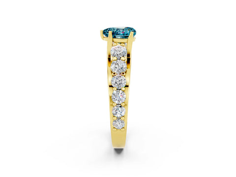 Yellow gold Heart Cut Blue Topaz Engagement Ring with Pavé Band and Four-Prong Setting_2