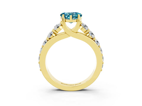 Yellow gold Heart Cut Blue Topaz Engagement Ring with Pavé Band and Four-Prong Setting_3