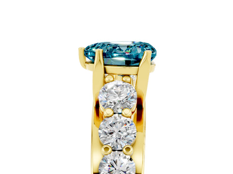 Yellow gold Heart Cut Blue Topaz Engagement Ring with Pavé Band and Four-Prong Setting_5
