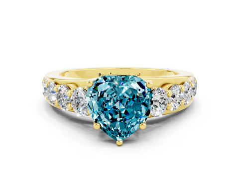 Yellow gold Heart Cut Blue Topaz Engagement Ring with Pavé Band and Four-Prong Setting