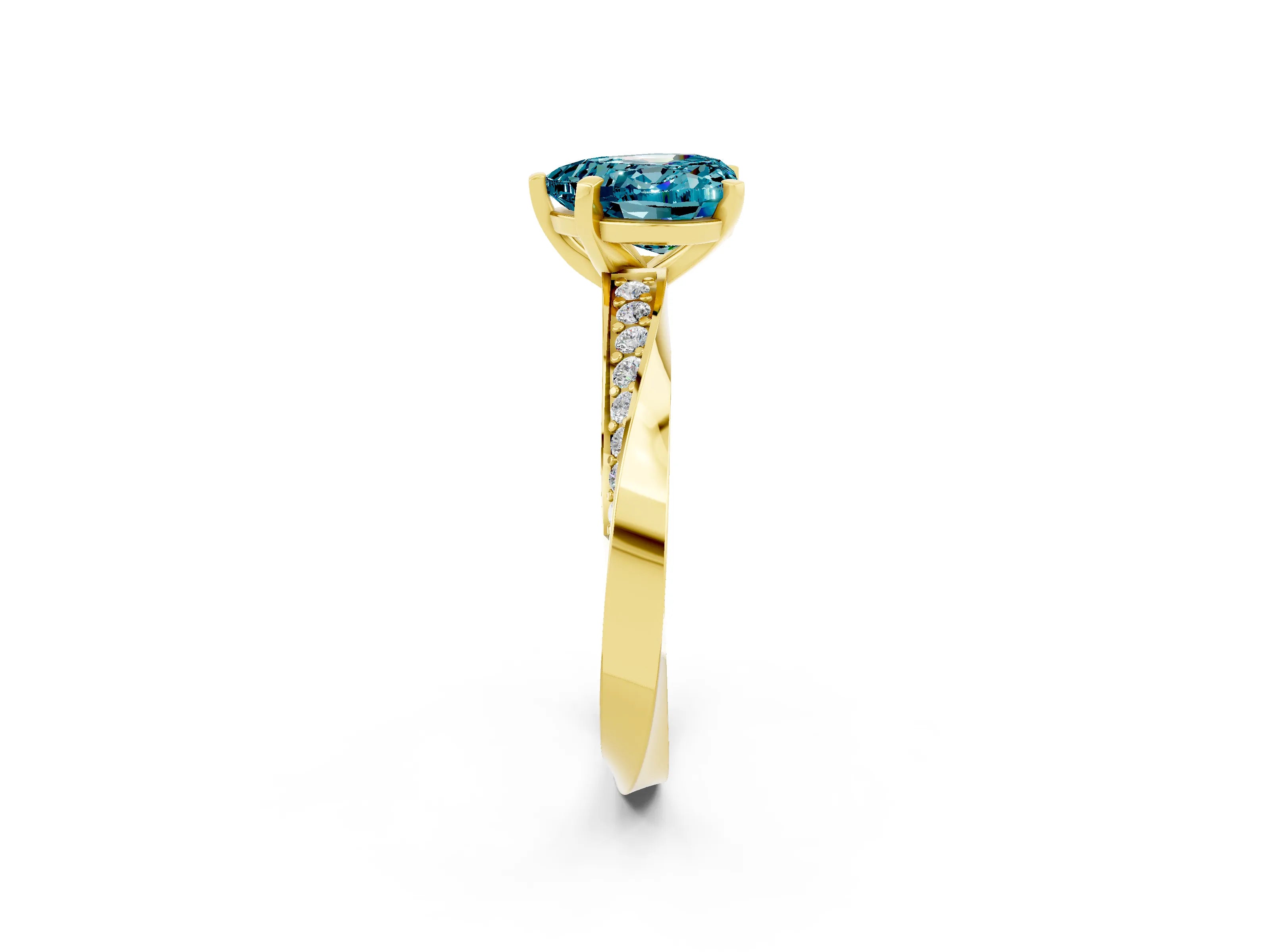Yellow gold Heart Cut Blue Topaz Engagement Ring with Side Stone Accents and Four-Prong Setting_26