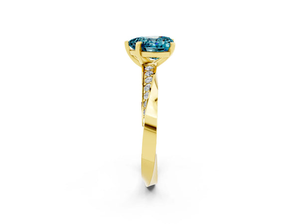 Yellow gold Heart Cut Blue Topaz Engagement Ring with Side Stone Accents and Four-Prong Setting