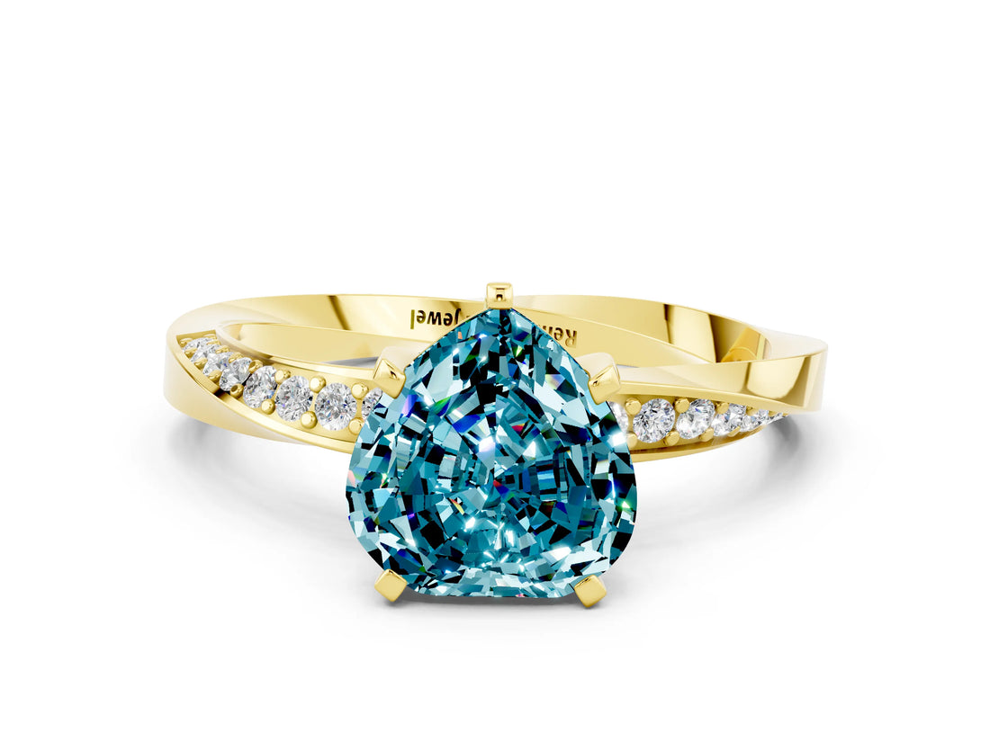Yellow gold Heart Cut Blue Topaz Engagement Ring with Side Stone Accents and Four-Prong Setting_60