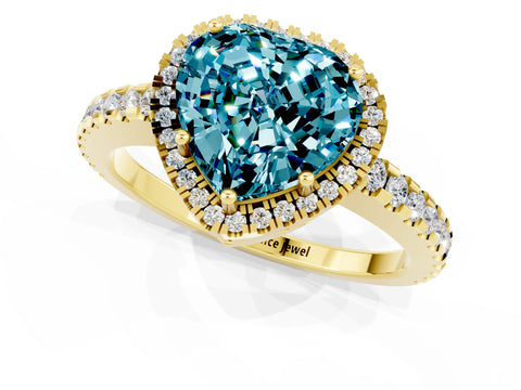 Yellow gold Heart Cut Blue Topaz Halo Engagement Ring with Pavé Band and Prong Setting_13