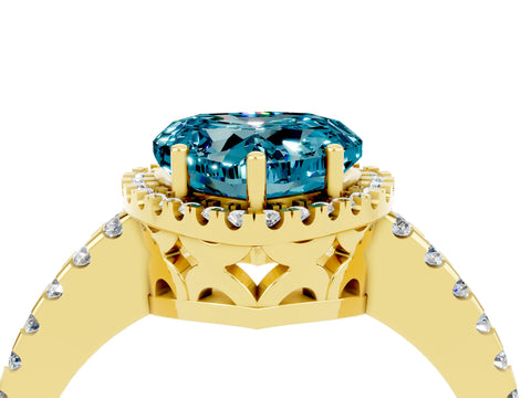 Yellow gold Heart Cut Blue Topaz Halo Engagement Ring with Pavé Band and Prong Setting_16