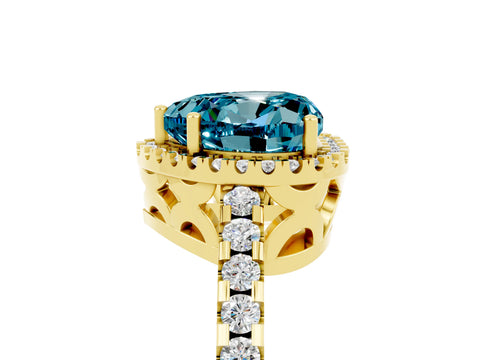 Yellow gold Heart Cut Blue Topaz Halo Engagement Ring with Pavé Band and Prong Setting_17