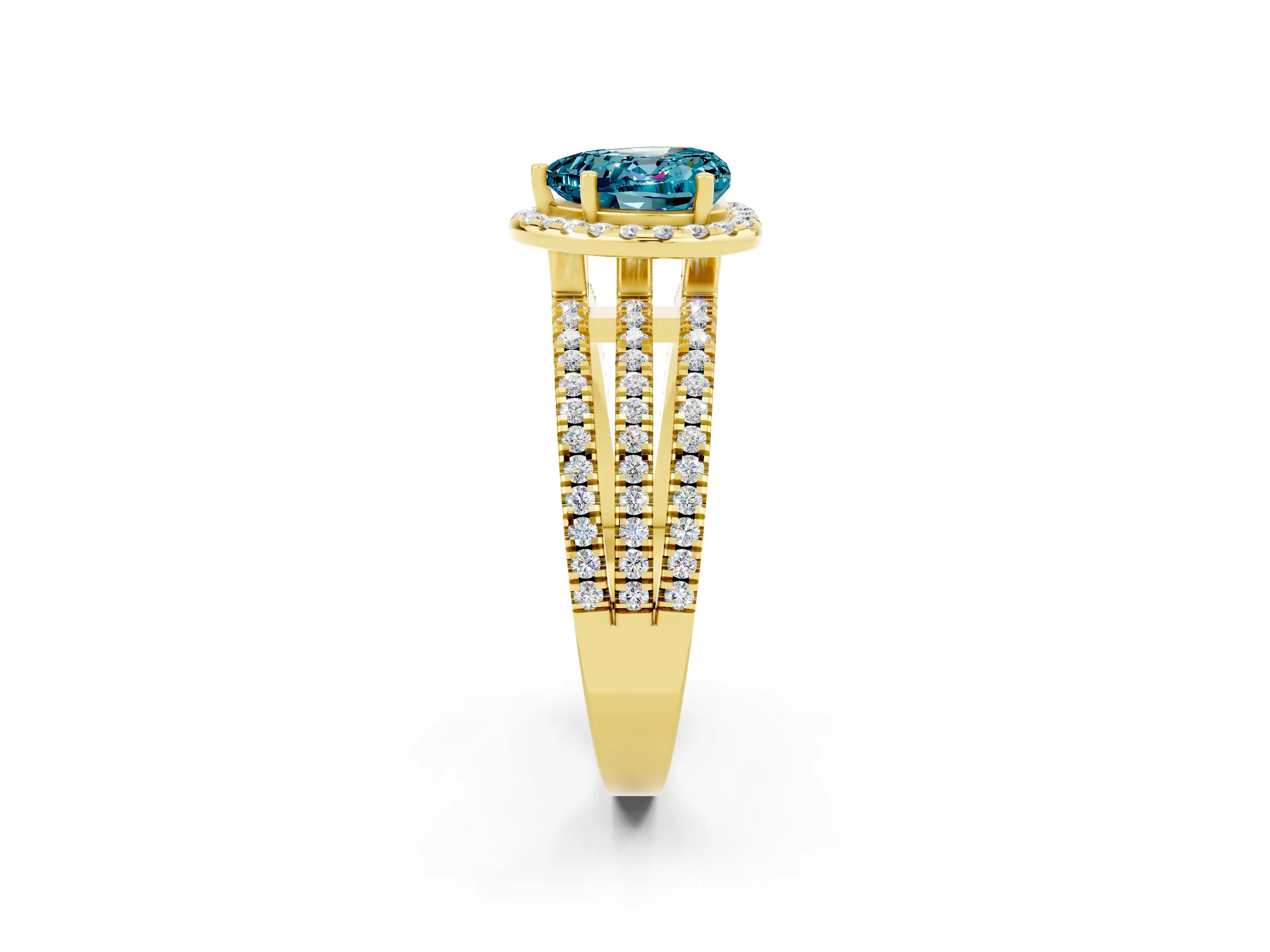 Yellow gold Heart Cut Blue Topaz Halo Engagement Ring with Split Shank and Four-Prong Setting_2