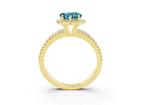 Yellow gold Heart Cut Blue Topaz Halo Engagement Ring with Split Shank and Four-Prong Setting_3