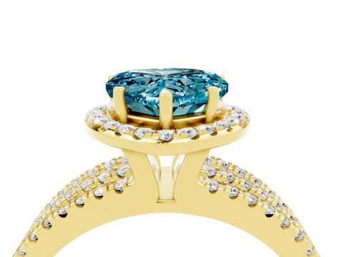 Yellow gold Heart Cut Blue Topaz Halo Engagement Ring with Split Shank and Four-Prong Setting_4