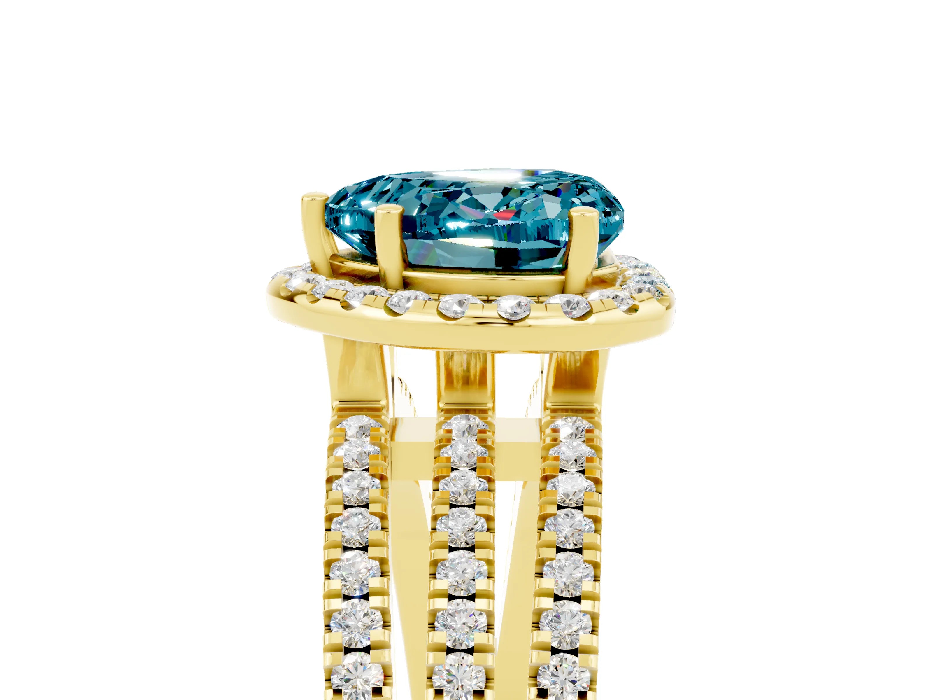 Yellow gold Heart Cut Blue Topaz Halo Engagement Ring with Split Shank and Four-Prong Setting_5