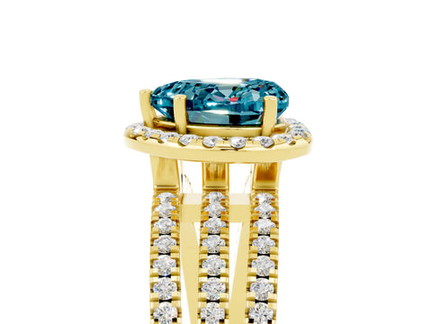 Yellow gold Heart Cut Blue Topaz Halo Engagement Ring with Split Shank and Four-Prong Setting_5