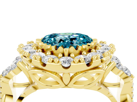 Yellow gold Heart Cut Blue Topaz Halo Ring with Pavé Band and Four-Prong Setting_16