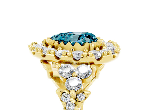 Yellow gold Heart Cut Blue Topaz Halo Ring with Pavé Band and Four-Prong Setting_17