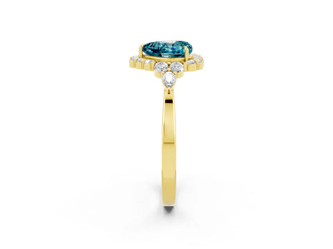 Yellow gold Heart Cut Blue Topaz Halo Ring with Pear Side Stones and Prong Setting_14