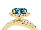 Yellow gold Heart Cut Blue Topaz Halo Ring with Round Split Shank and Prong Setting_52