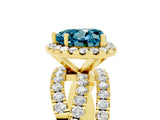 Yellow gold Heart Cut Blue Topaz Halo Ring with Round Split Shank and Prong Setting_53
