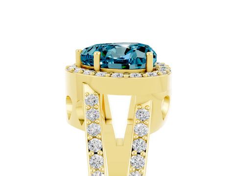 Yellow gold Heart Cut Blue Topaz Halo Ring with Split Shank U-Prong Band and Four-Prong Setting_5
