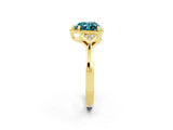 Yellow gold Heart Cut Blue Topaz Halo Ring with Tapered Band and Four-Prong Setting_2