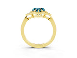 Yellow gold Heart Cut Blue Topaz Halo Ring with Tapered Band and Four-Prong Setting_3