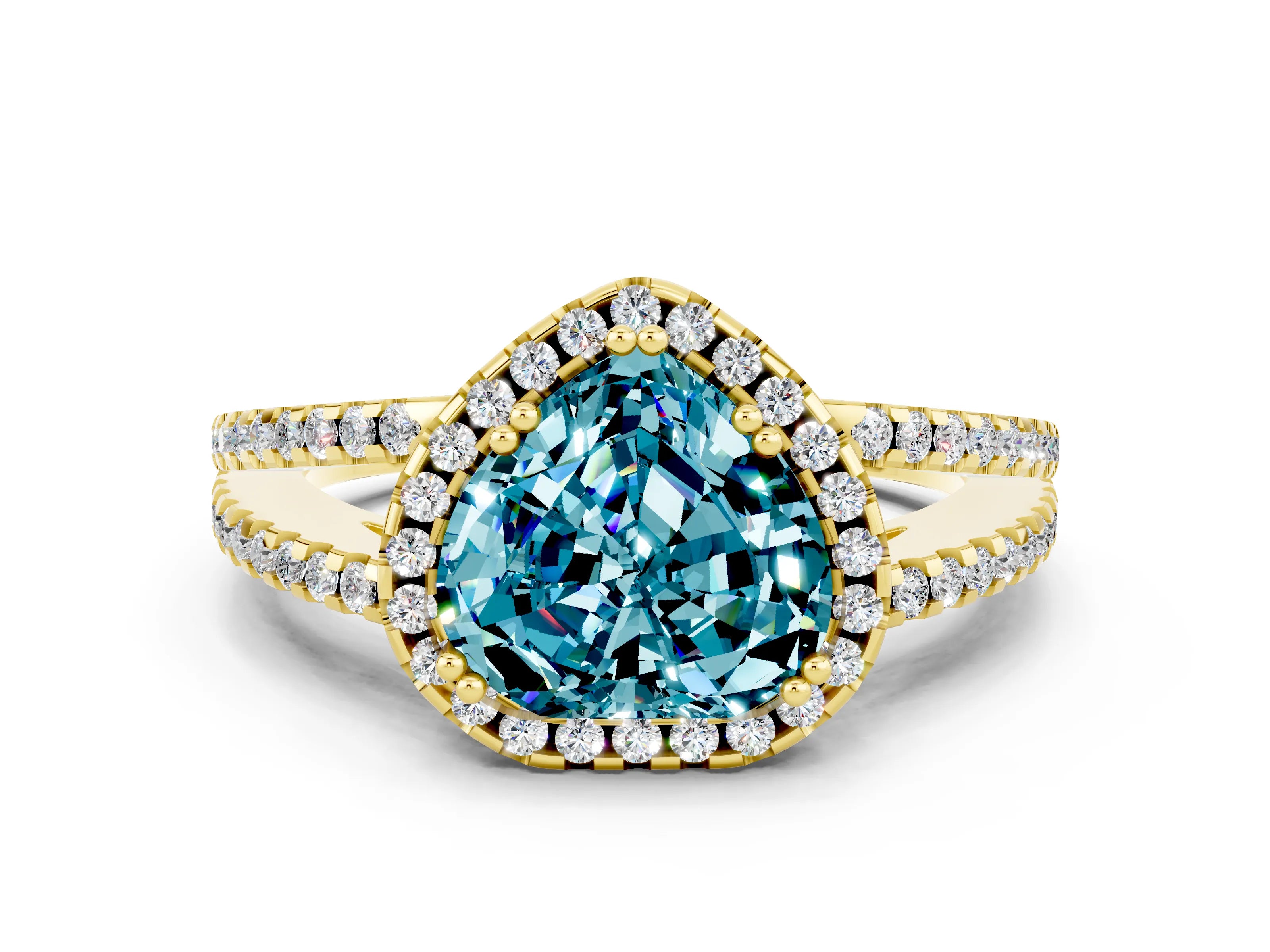 Yellow gold Heart Cut Blue Topaz Halo Split Shank Engagement Ring_12
