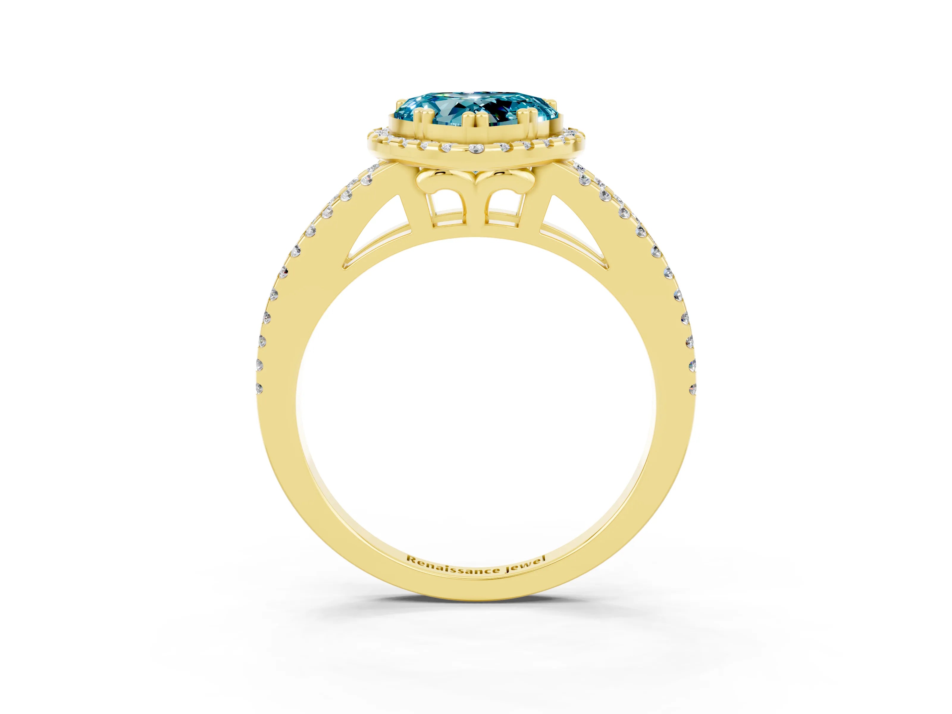 Yellow gold Heart Cut Blue Topaz Halo Split Shank Engagement Ring_15