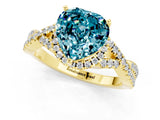 Yellow gold Heart Cut Blue Topaz  Halo Twist Band Solitaire Prong Setting Ring_25