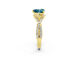 Yellow gold Heart Cut Blue Topaz  Halo Twist Band Solitaire Prong Setting Ring_26